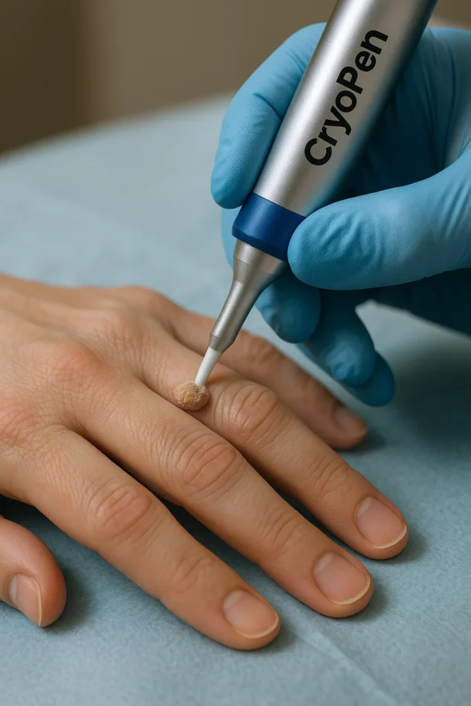 example of cryopen wart removal Merseyside treatment on a persons finger