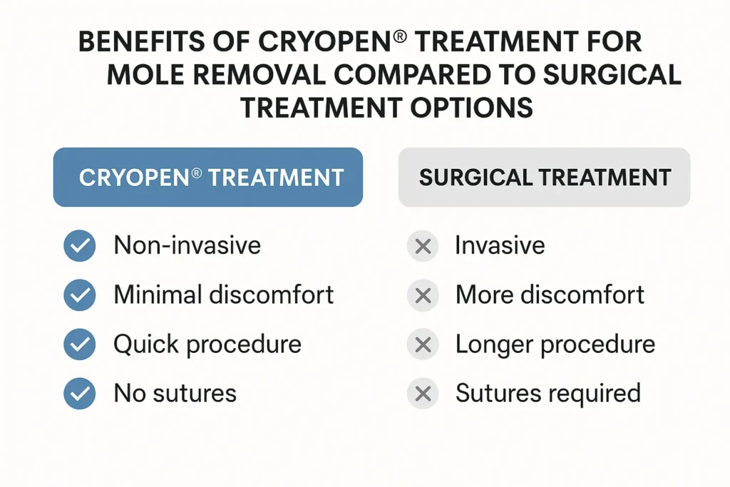 Table to show the benefits of getting moles removed Merseyside from LA LIPO