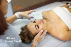 Woman having Hi-Fu to reduce wrinkles Merseyside.