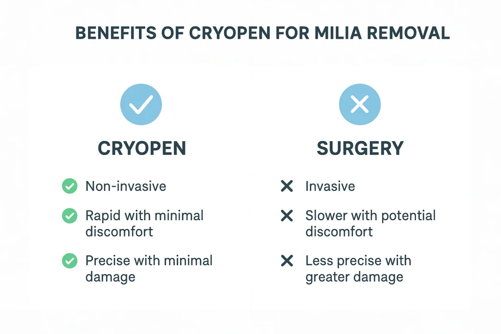 Benefits of cryopen for milia removal Merseyside compared to surgical treatments.