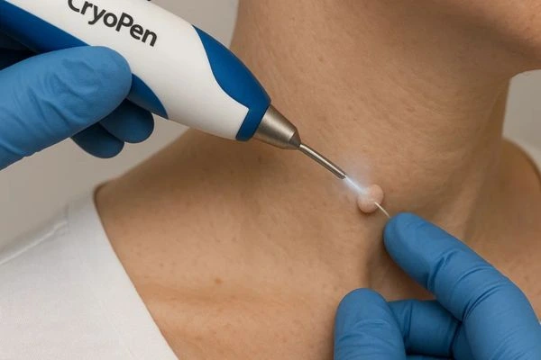 Person receiving cryotherapy Merseyside for skin tag removal
