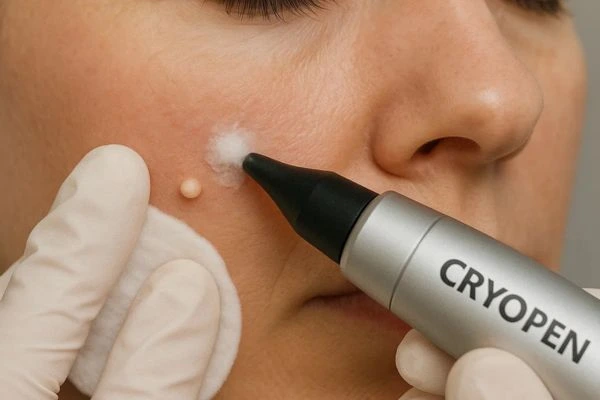 Woman receiving milia removal treatment Merseyside