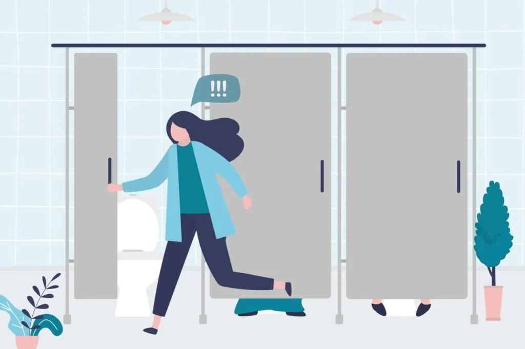 graphic of Urine incontinence Merseyside woman running to the toilet.